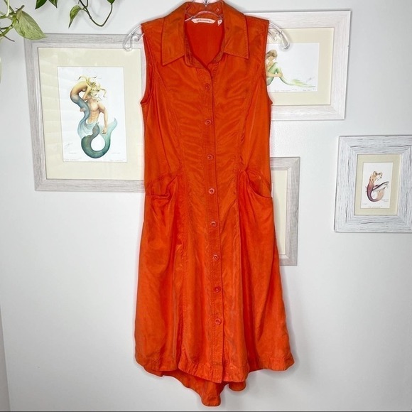 Soft Surroundings Orange Cascade Sleeveless Button Up Dress Size Extra Small - Picture 3 of 12